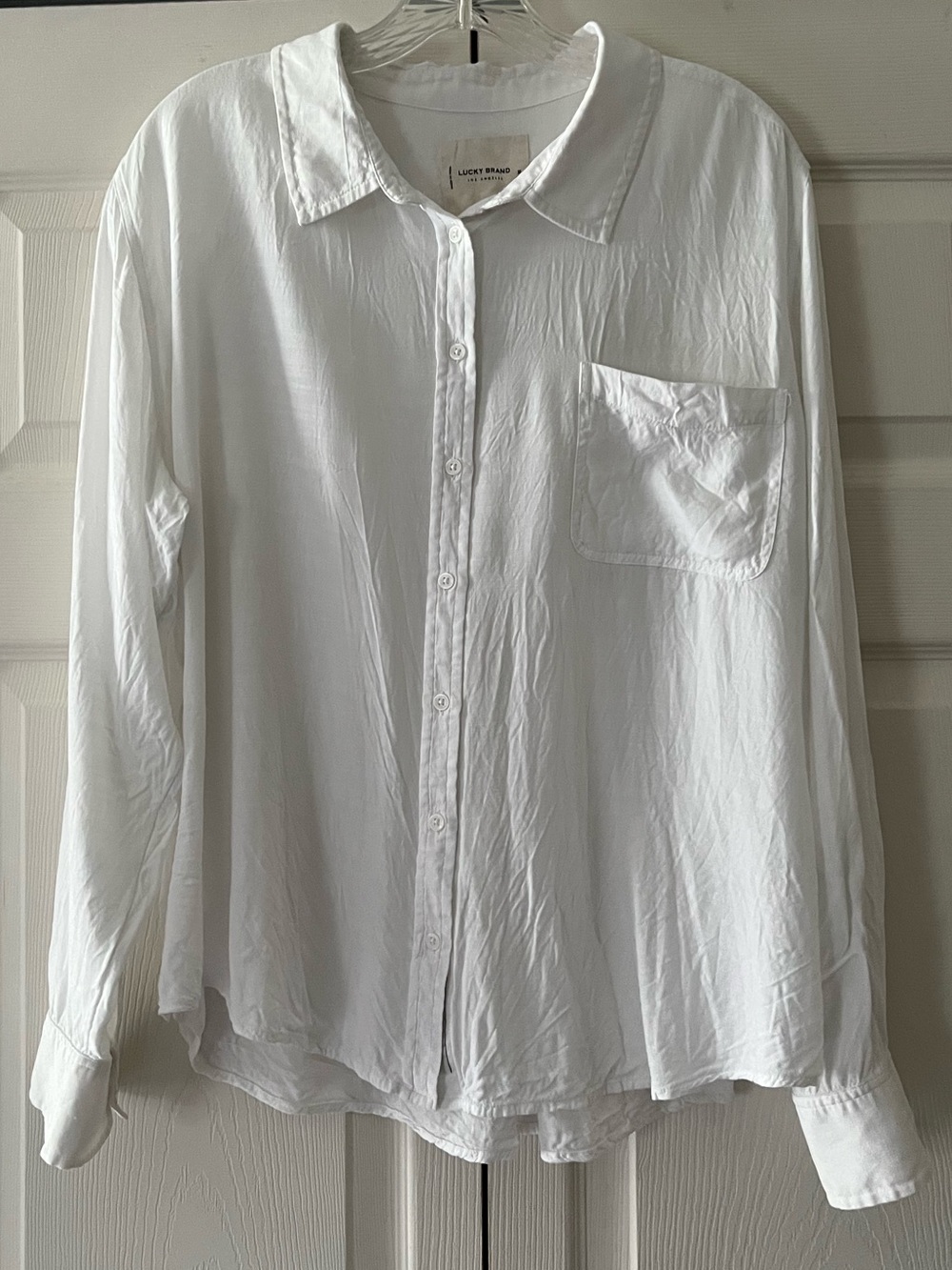 LIKE NEW! Lucky Brand Semi-Sheer 100% Viscose Button-Up Classic White Shirt